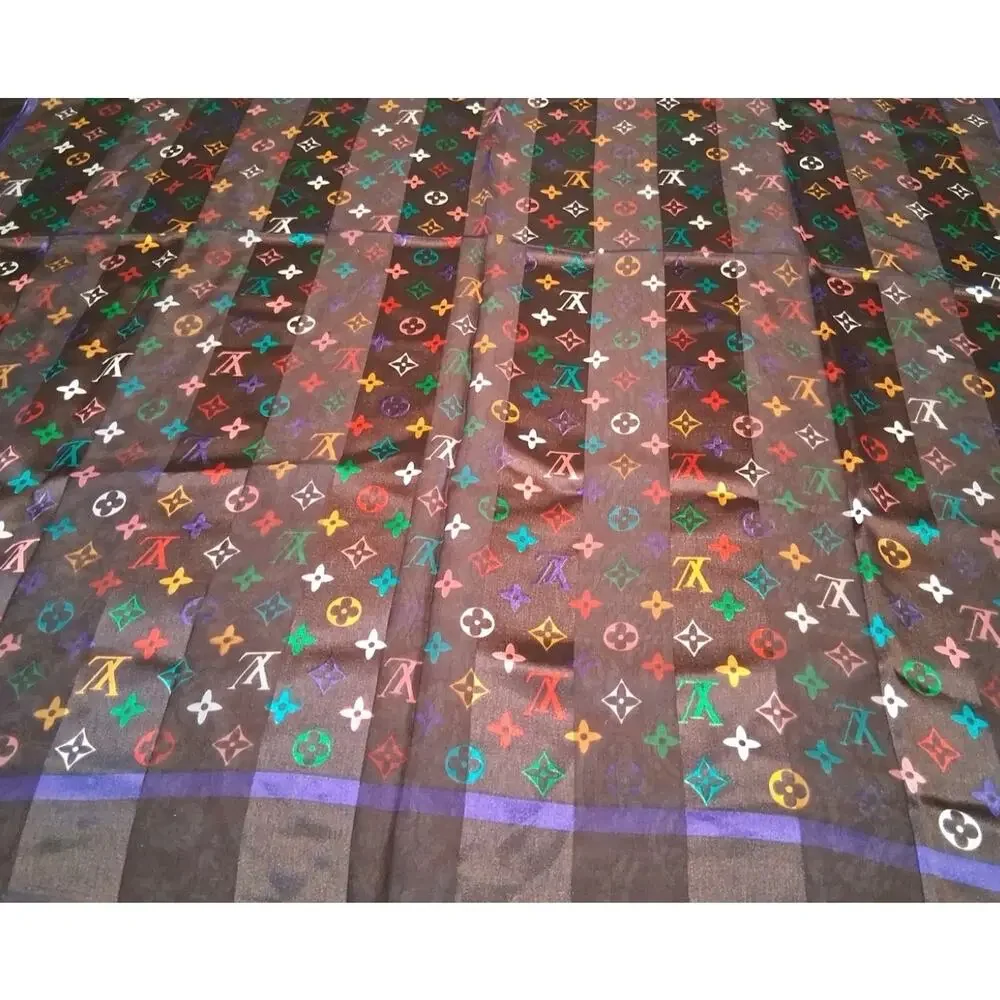 Louis Vuitton Multicolor Monogram Oversized Silk Scarf 38x39 Brown Purple LV